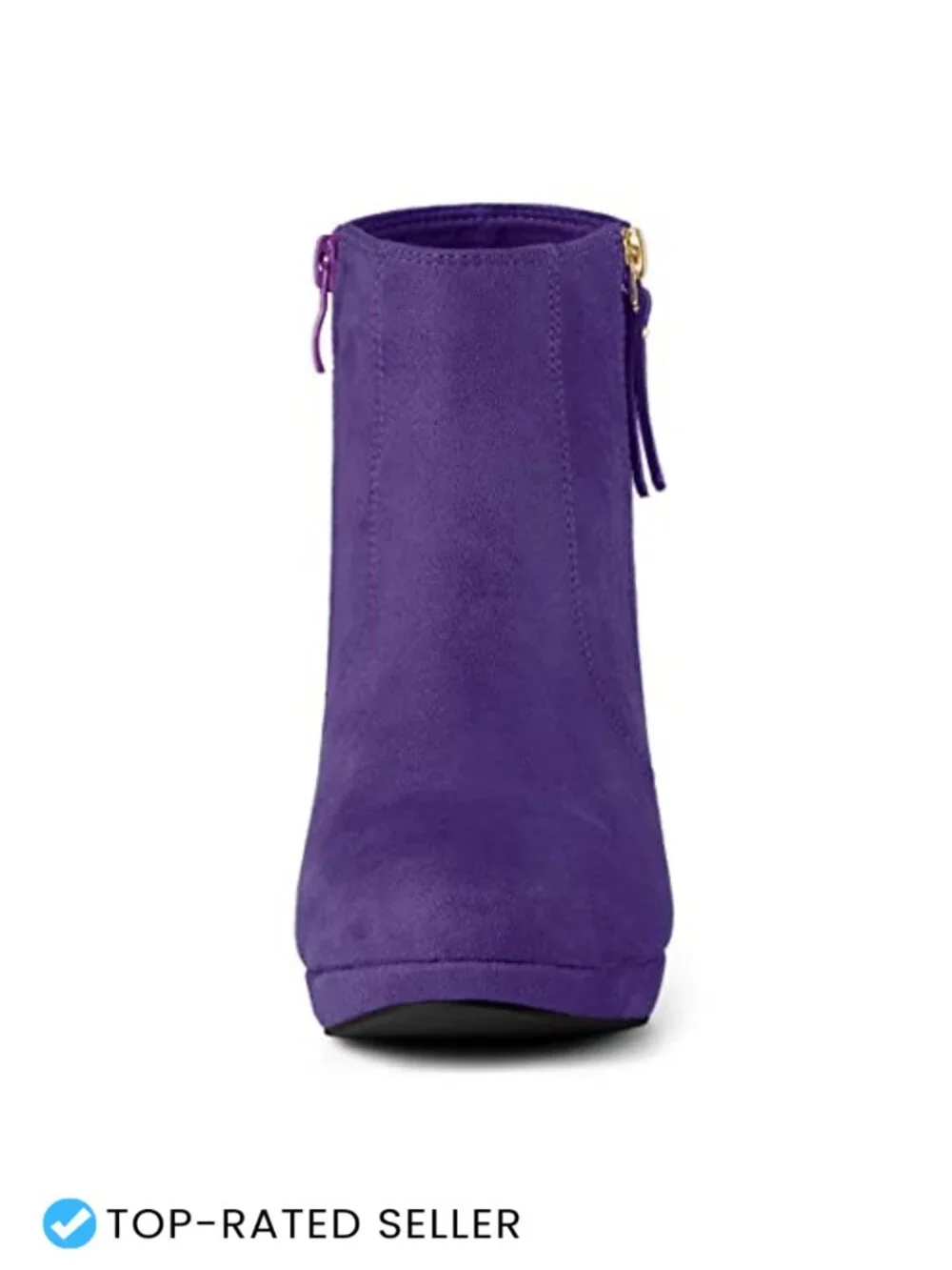 Chunky Heel Platform Ankle Boots Round Toe Side Zipper Faux Suede